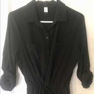 Old Navy black dress M button up elastic tie waist